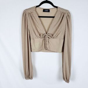 Cider Gingham Crop Top Brown Peasant Womens S Corset Detail Babydoll Academia